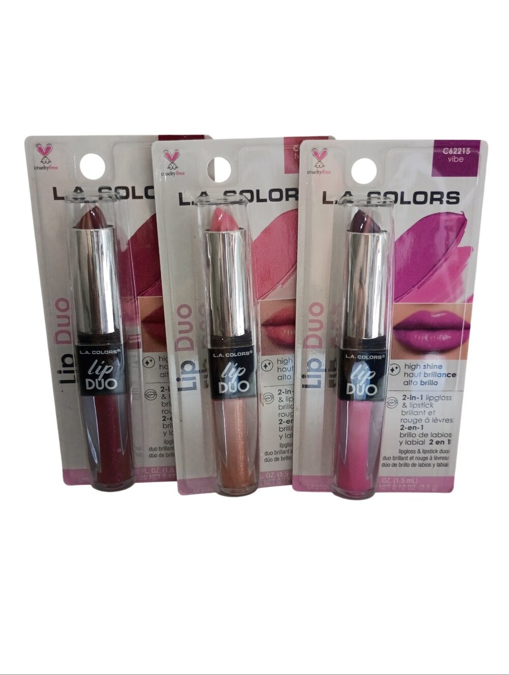 NIP Lot of 3 L.A. COLORS Lip Duo 2-in-1 Lipstick & Lipgloss Charmed Vibe Twinkle